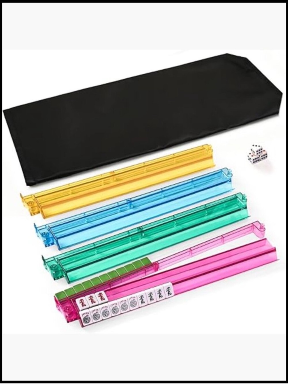 Mahjong Racks with Pushers Set of 4 PC Material Modern Tile Racks Storage Pouch